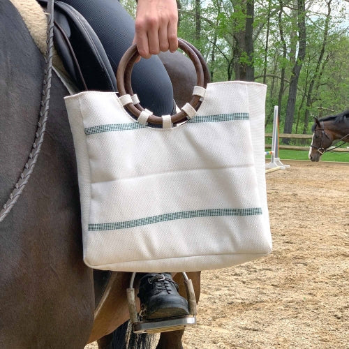 Image of Firehose Wood Handled White Bag