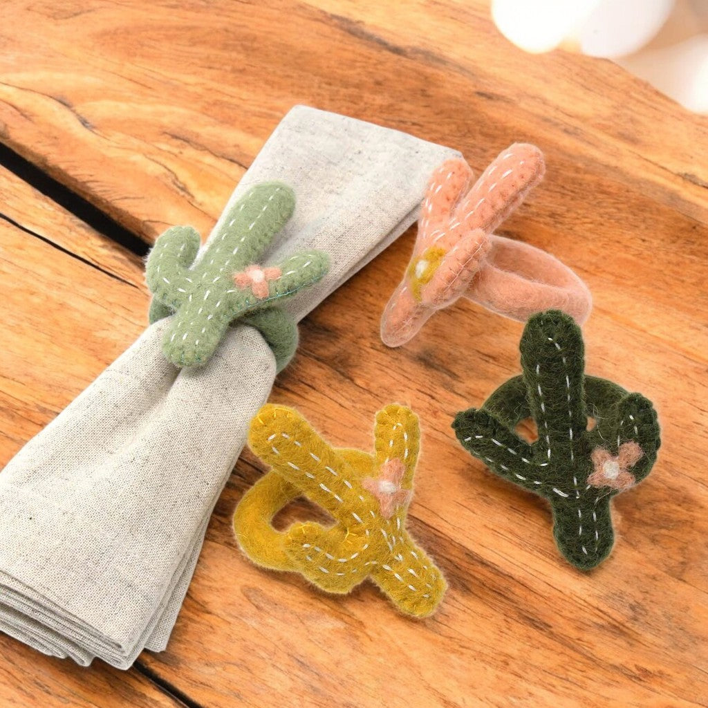 Desert Stitch Cactus Napkin Rings (Set of 4)