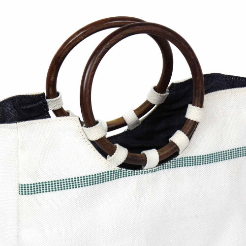 Image of Firehose Wood Handled White Bag