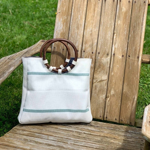 Image of Firehose Wood Handled White Bag