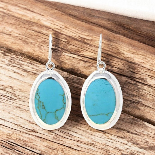 The Azure Turquoise Oval Drop Earrings
