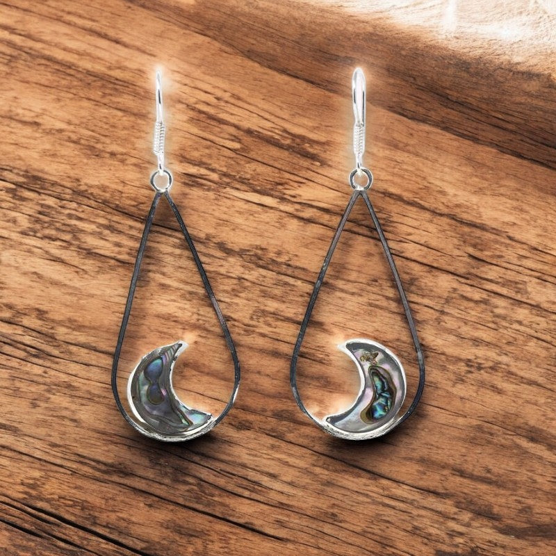 Luna Abalone Half Moon Teardrop Earrings
