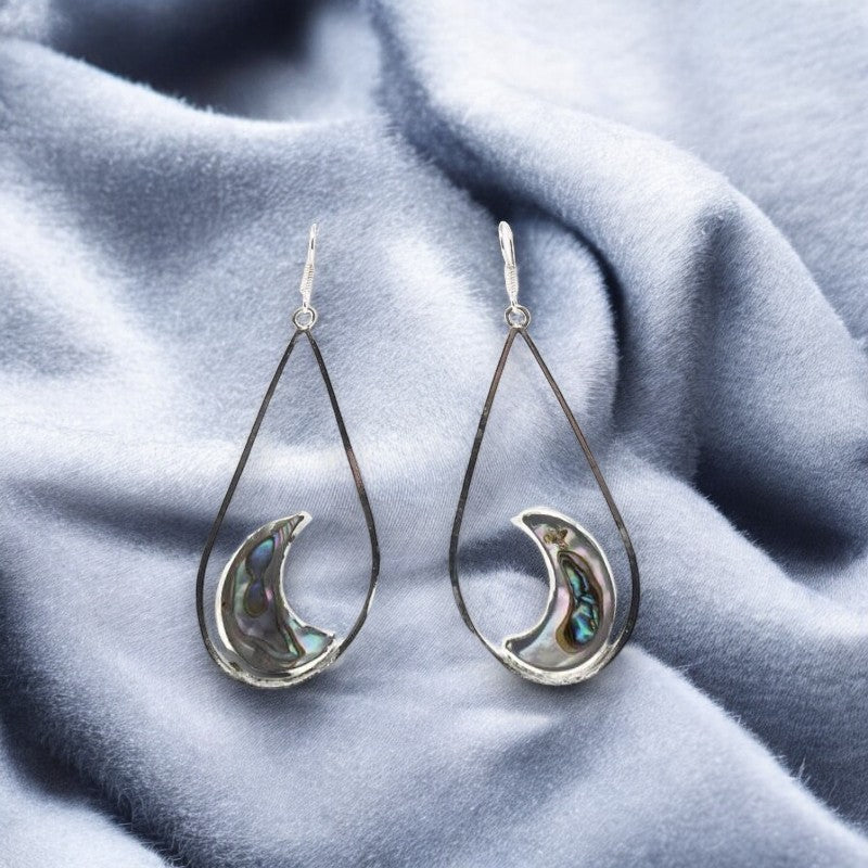 Luna Abalone Half Moon Teardrop Earrings