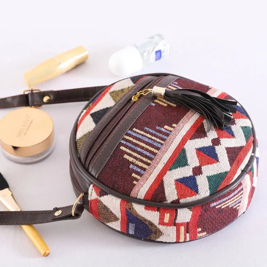 Flicker Jacquard Round Sling Bag - Red