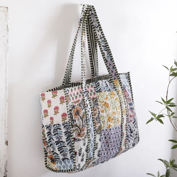The Bazaar Patchwork Carryall Tote - White