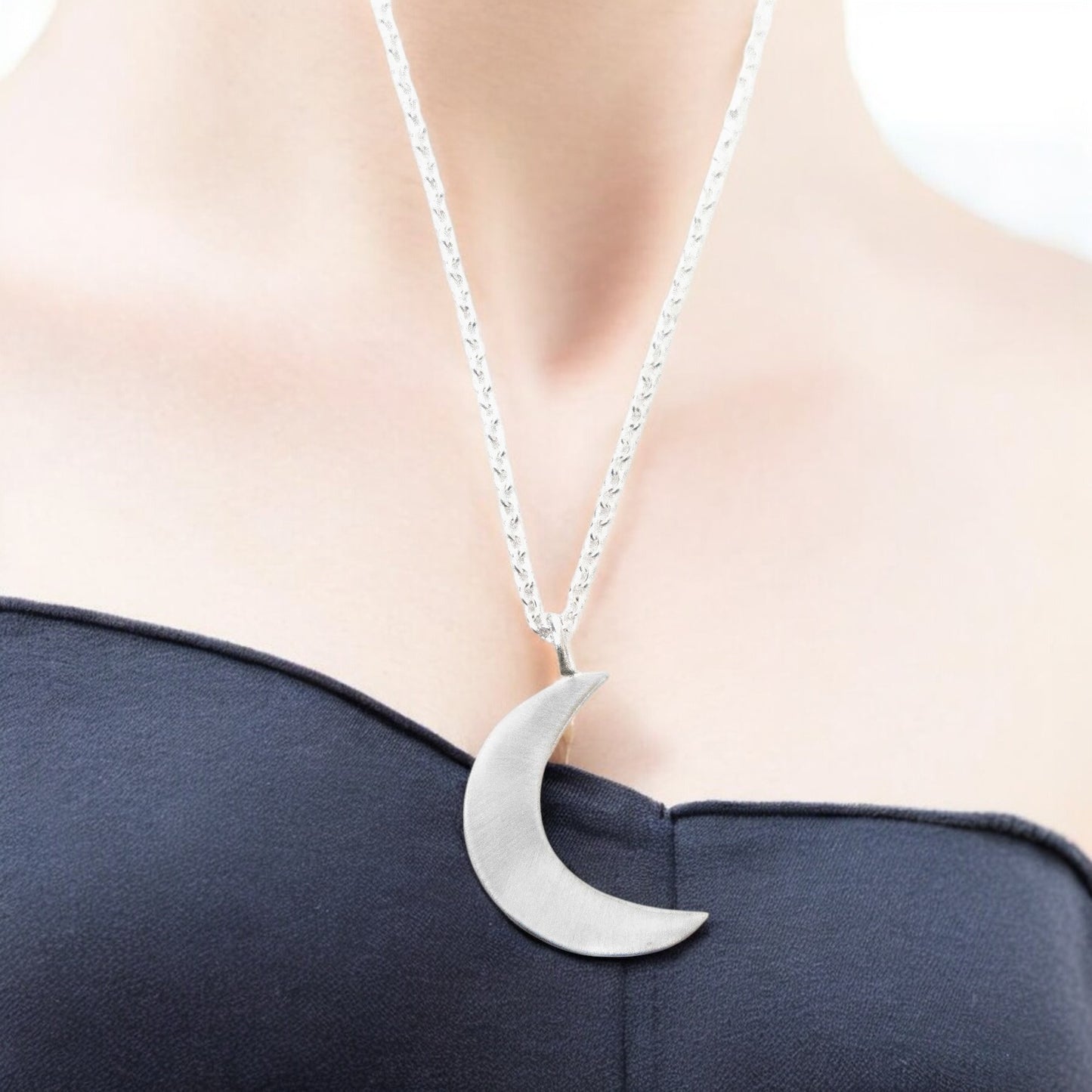Celeste Silverpolished Crescent Moon Necklace