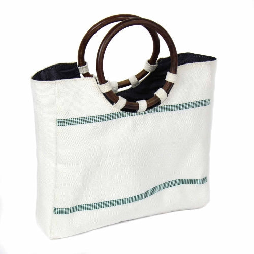 Image of Firehose Wood Handled White Bag