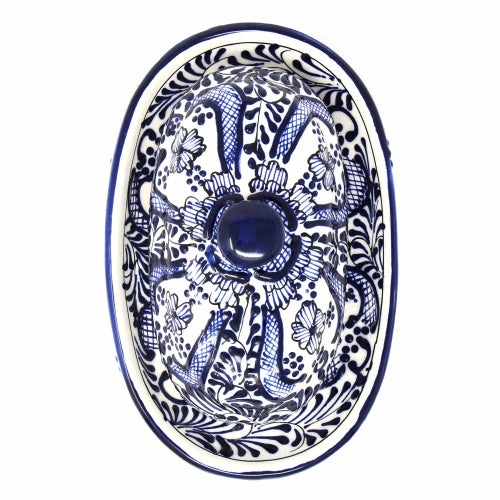 Image of Handmade Blue Flower Pottery Butter Dish