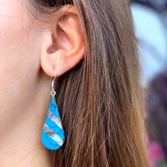 Image of Abalone & Turquoise Striped Teardrop Earrings