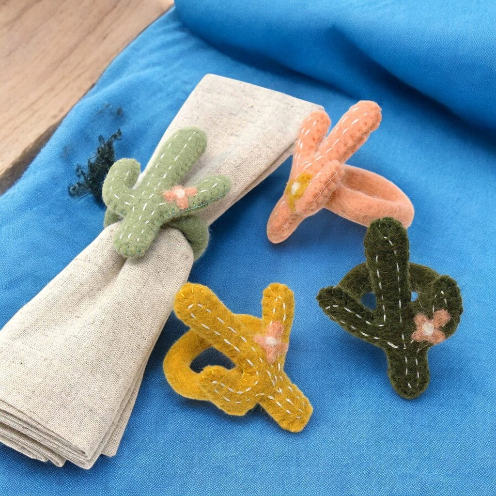 Desert Stitch Cactus Napkin Rings (Set of 4)