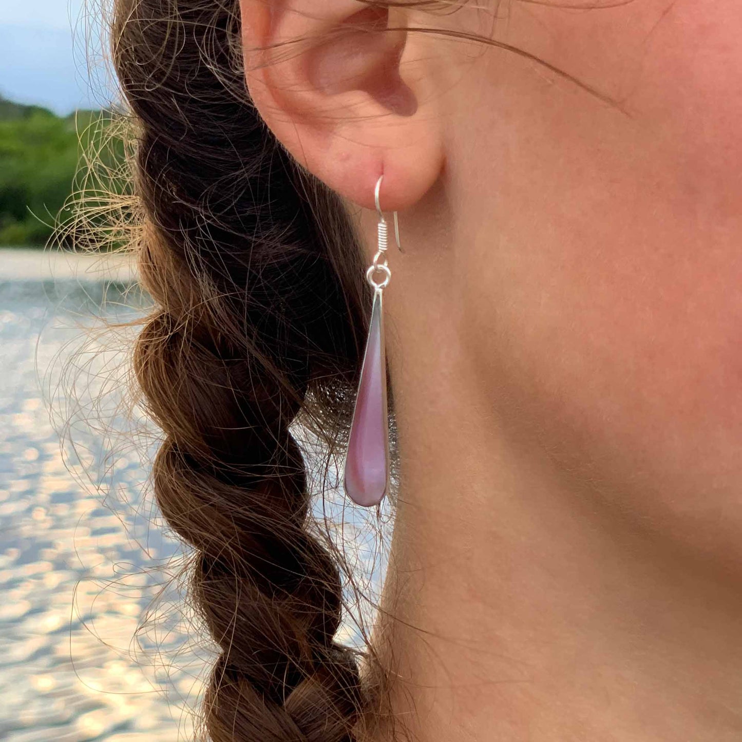 Image of Pink Clam Shell Elongated Teardrop Earrings