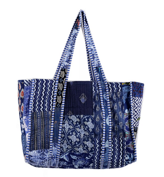The Bazaar Patchwork Carryall Tote - Blue