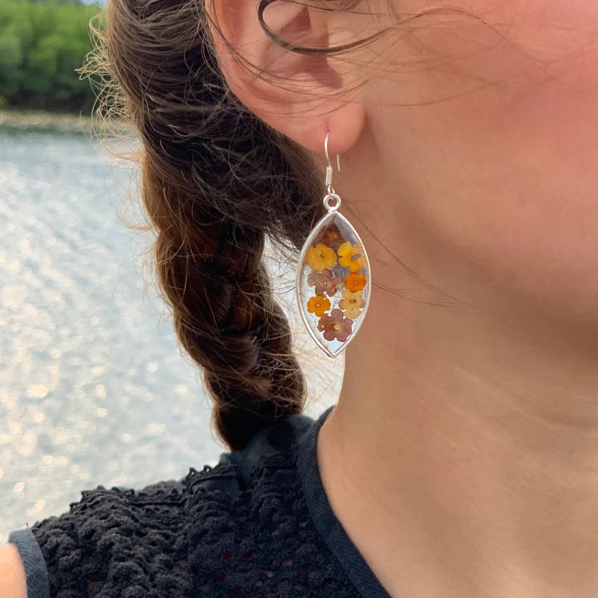 Image of Flowers in Resin Ellipse Earrings