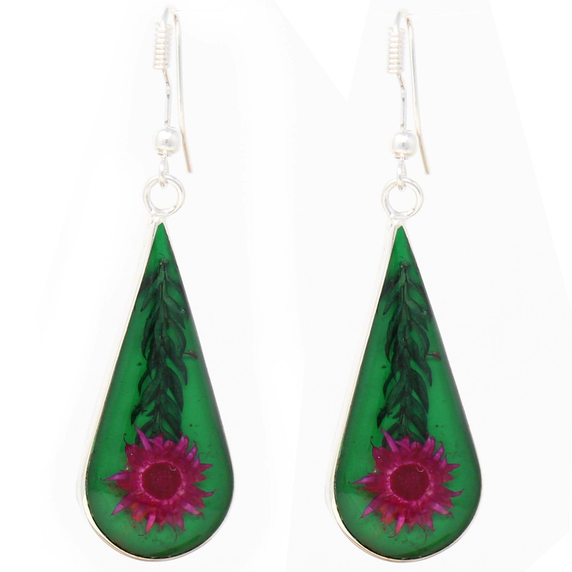 Image of Pink Pressed Flower Teardrop Earrings
