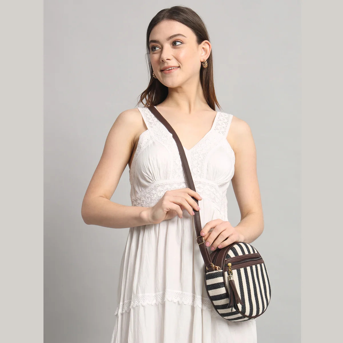 Flicker Jacquard Round Sling Bag - Stripes