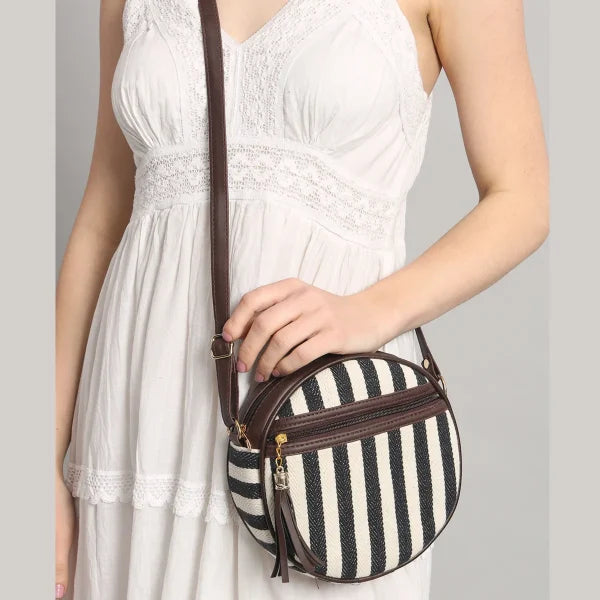 Flicker Jacquard Round Sling Bag - Stripes