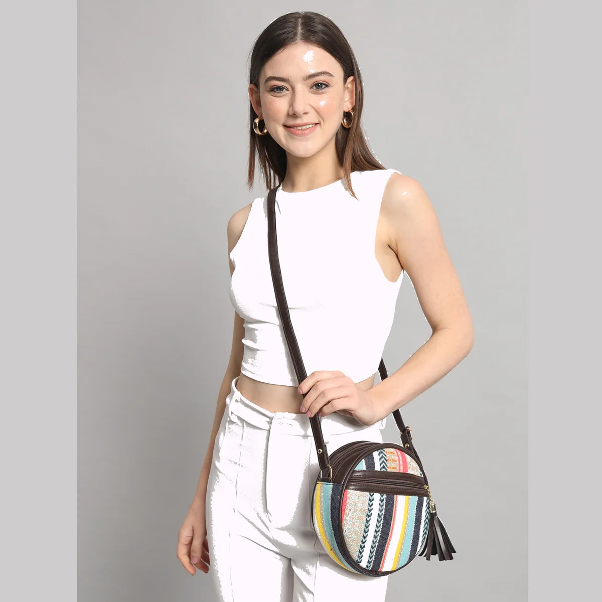Flicker Jacquard Round Sling Bag - Multicolor